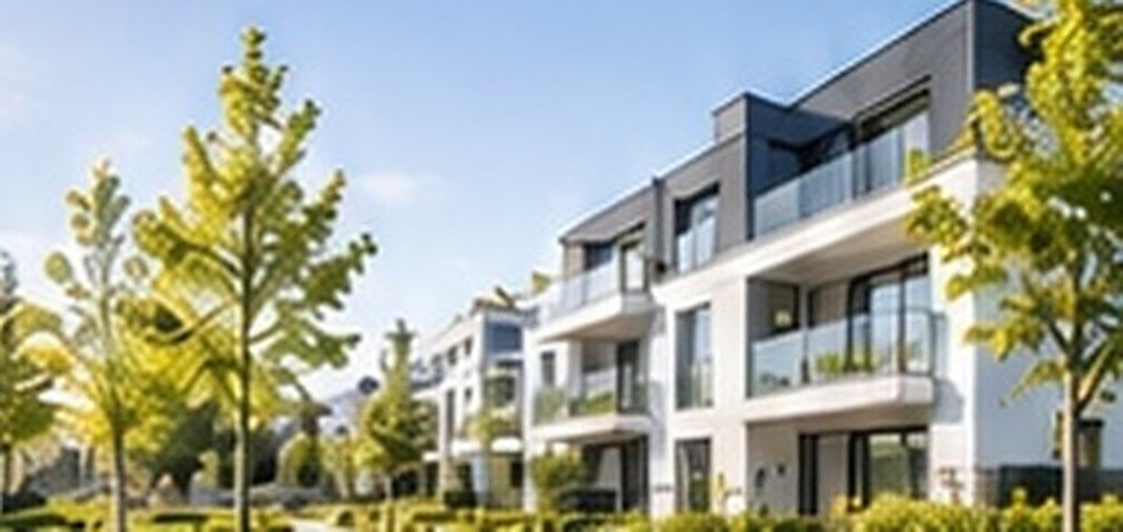 Moderne Wohnanlage mit jungen Bäumen